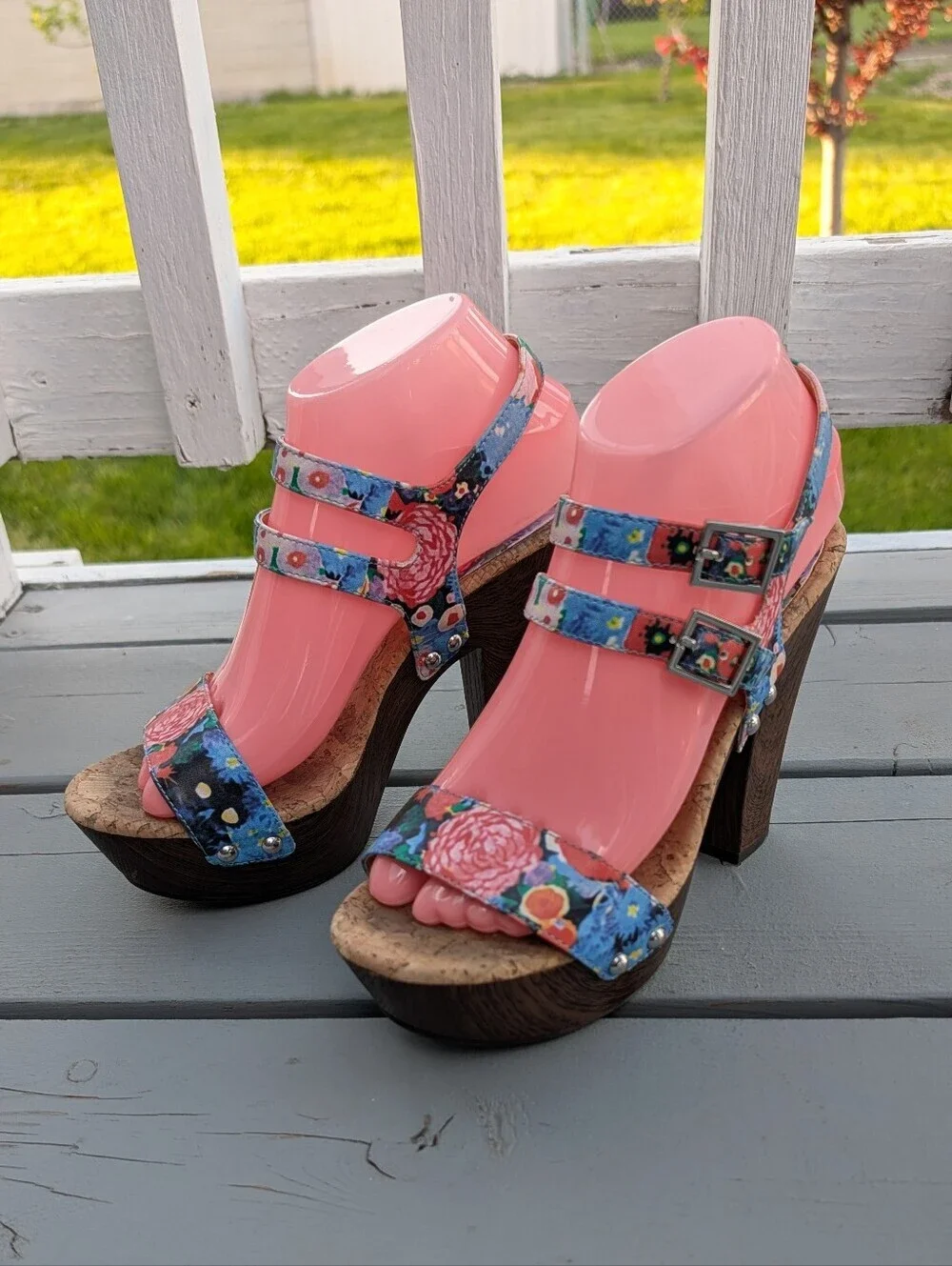 Gianni Bini Floral Platform Heels - Pink & Blue Woman's 7.5
